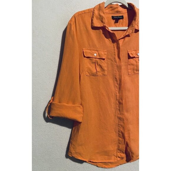 Tommy Bahama Top Womens S Two Palms Linen Shirt Button Up Long Sleeve Orange - Picture 4 of 7